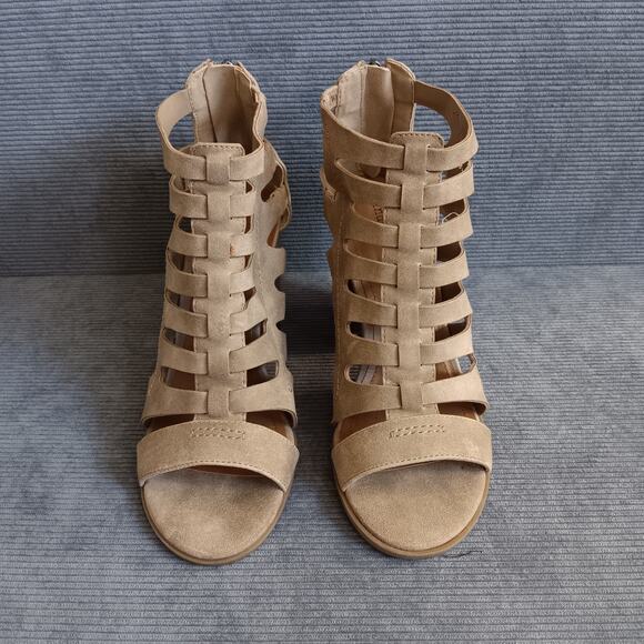 Indigo Rd. Women's Perky Perforated Zip Up Block Heel Sandals In Latte US Size 7 - Picture 1 of 9